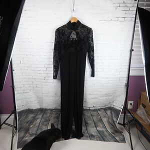 BB COLLECTIONS LONG SLEEVE VELVET SHEER TOP WIDE LEG JUMPSUIT OPEN BACK SIZE S